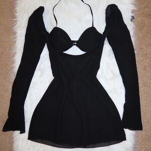 Oh Polly Keila Long Sleeve Cut Out Mini Dress in Black